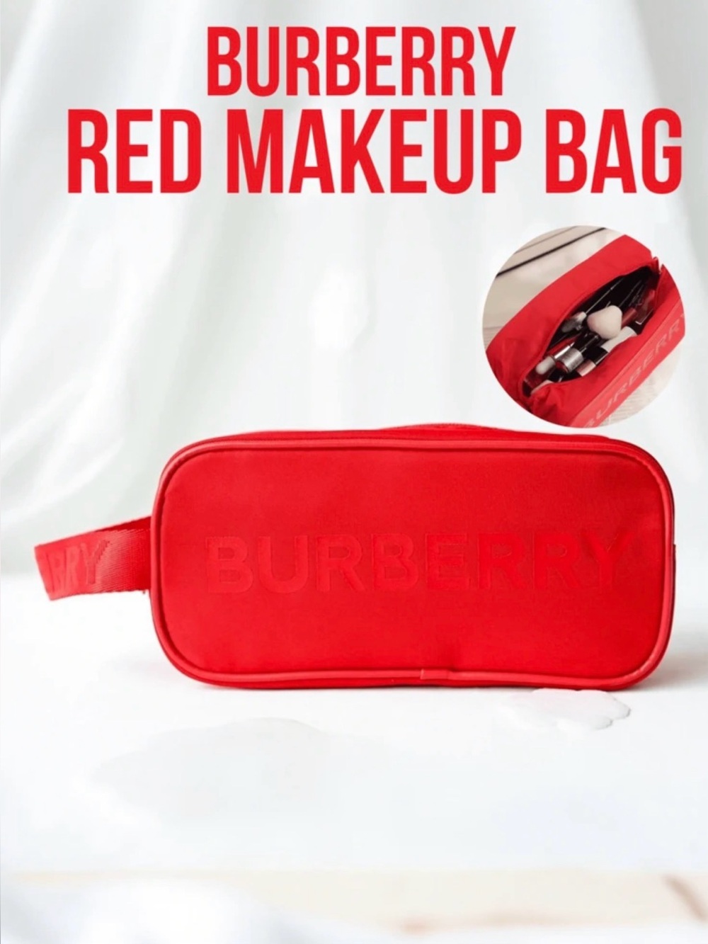 Burberry Red Embossed Wristlet Cosmetic Pouch